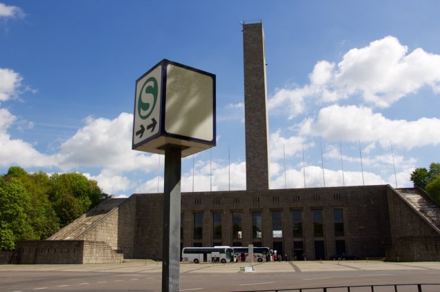 Outside view of Langemarckhalle, at the base of the Glockenturm