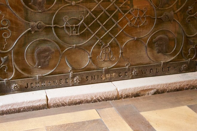 Wilhelm II's famous fender from 1918 at Haut Koenigsbourg castle. The text translates as "I did not want this".